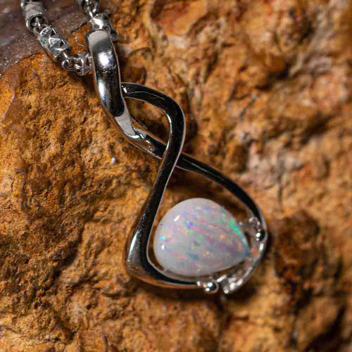 * CRYSTAL POWDER STERLING SILVER AUSTRALIAN WHITE OPAL NECKLACE