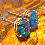   *  A OPAL MINE 14KT YELLOW GOLD AUSTRALIAN OPAL STUD EARRINGS