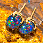   *  A OPAL MINE 14KT YELLOW GOLD AUSTRALIAN OPAL STUD EARRINGS