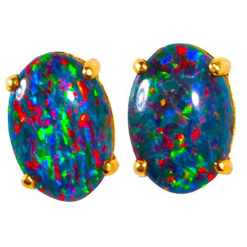  A SUPER GEM 14KT YELLOW GOLD AUSTRALIAN OPAL STUD EARRINGS