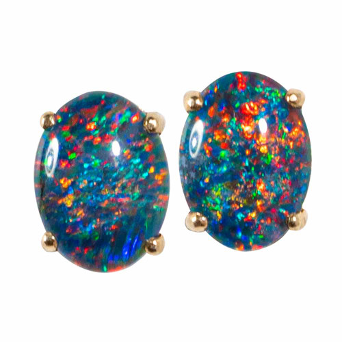 * 1  PRECIOUS BLAST 14KT YELLOW GOLD AUSTRALIAN OPAL STUD EARRINGS