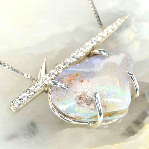 FIRST CLASS 30 MILLION YEAR OLD STERLING SILVER SOLID AUSTRALIAN OPALIZED SHELL NECKLACE