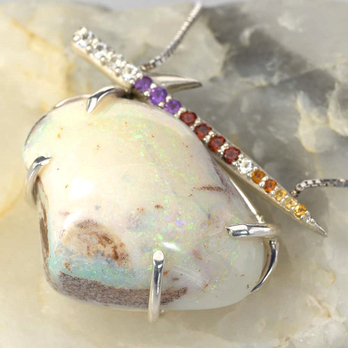 *MAGICAL HEIRLOOM 30 MILLION YEAR OLD STERLING SILVER SOLID AUSTRALIAN OPALIZED SHELL NECKLACE