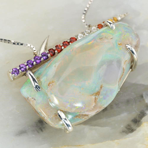 TRADITION 30 MILLION YEAR OLD STERLING SILVER SOLID AUSTRALIAN OPALIZED SHELL NECKLACE