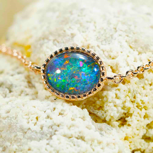 *CRYSTAL CASCADE 18KT ROSE GOLD PLATED AUSTRALIAN OPAL BRACELET