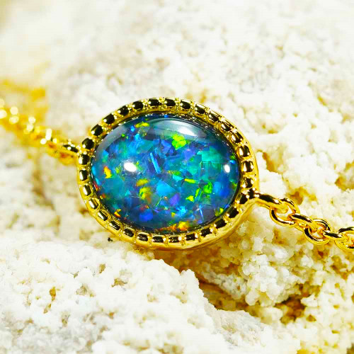 *ENCHANTED SPARKLE 18KT YELLOW GOLD PLATED AUSTRALIAN OPAL BRACELET