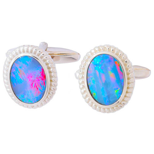 LIFE RUSH STERLING SILVER AUSTRALIAN OPAL CUFFLINKS