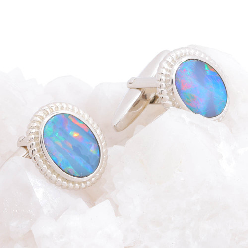 LIFE RUSH STERLING SILVER AUSTRALIAN OPAL CUFFLINKS