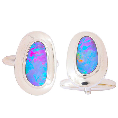 DICE COMBO STERLING SILVER AUSTRALIAN OPAL CUFFLINKS