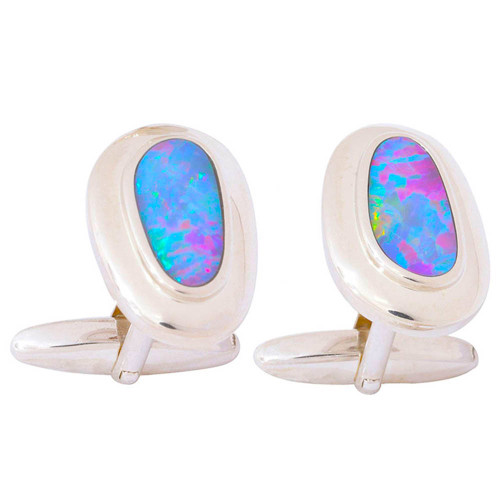 DICE COMBO STERLING SILVER AUSTRALIAN OPAL CUFFLINKS