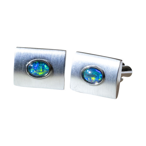 ESTRELLA STERLING SILVER AUSTRALIAN OPAL CUFFLINKS