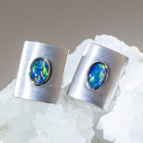 ESTRELLA STERLING SILVER AUSTRALIAN OPAL CUFFLINKS