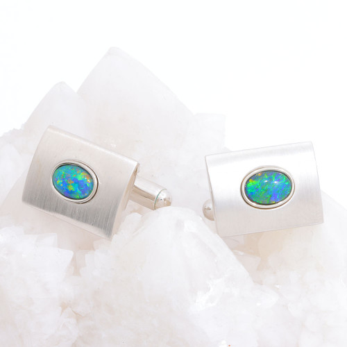 GAZI STERLING SILVER AUSTRALIAN OPAL CUFFLINKS