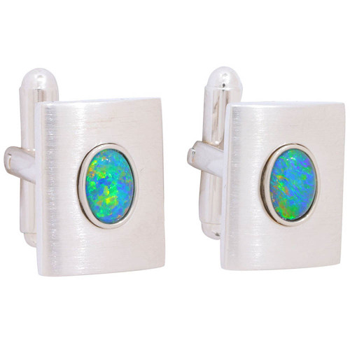 GAZI STERLING SILVER AUSTRALIAN OPAL CUFFLINKS