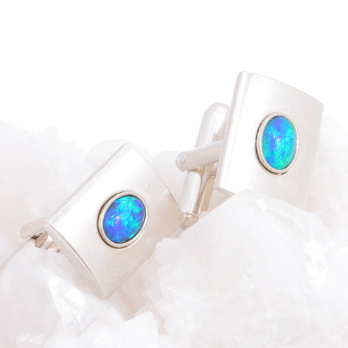 HYDROPONIC LOVE STERLING SILVER AUSTRALIAN OPAL CUFFLINKS