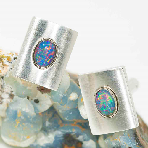 ELECTRIC MOUNTAIN STERLING SILVER GENUINE AUSTRALIAN OPAL CUFFLINKS