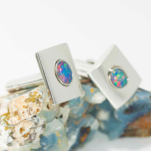 ELECTRIC MOUNTAIN STERLING SILVER GENUINE AUSTRALIAN OPAL CUFFLINKS