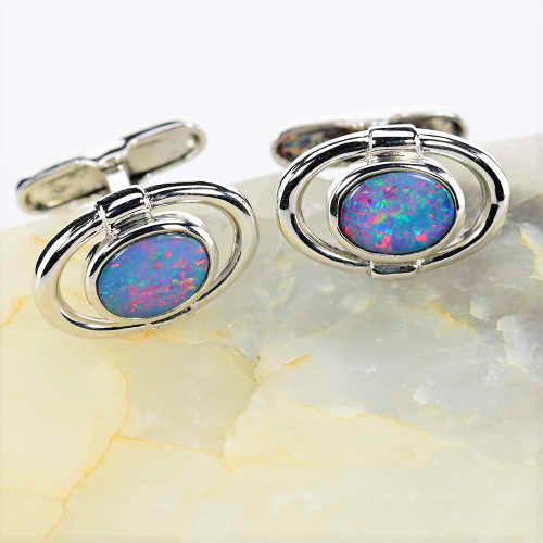 ELECTRIC HIGHLANDS STERLING SILVER AUSTRALIAN OPAL CUFFLINKS