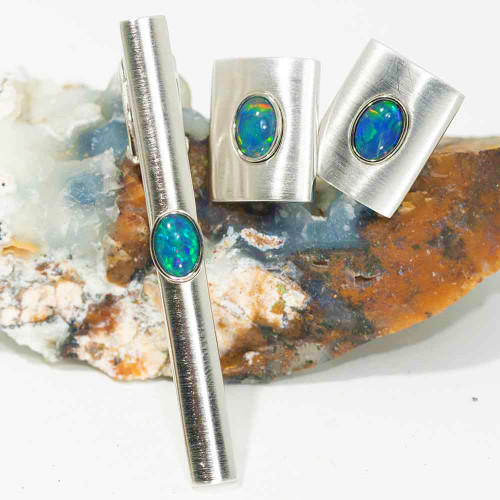 ELECTRIC ROYAL MEN'S OPAL JEWELLERY SET - OPAL CUFFLINGS & OPAL TIE BAR