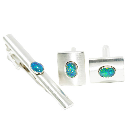 MOUNTAIN VIEW MEN'S OPAL JEWELLERY SET - OPAL CUFFLINGS & OPAL TIE BAR