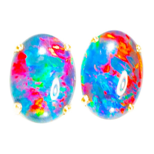  *  PRECIOUS OPAL GEM 14KT GOLD AUSTRALIAN  OPAL STUD EARRINGS