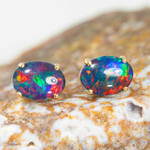  *  PRECIOUS OPAL GEM 14KT GOLD AUSTRALIAN  OPAL STUD EARRINGS