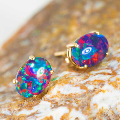 * 1 ROMAN HOLIDAY ESCAPE 14KT GOLD AUSTRALIAN  OPAL STUD EARRINGS