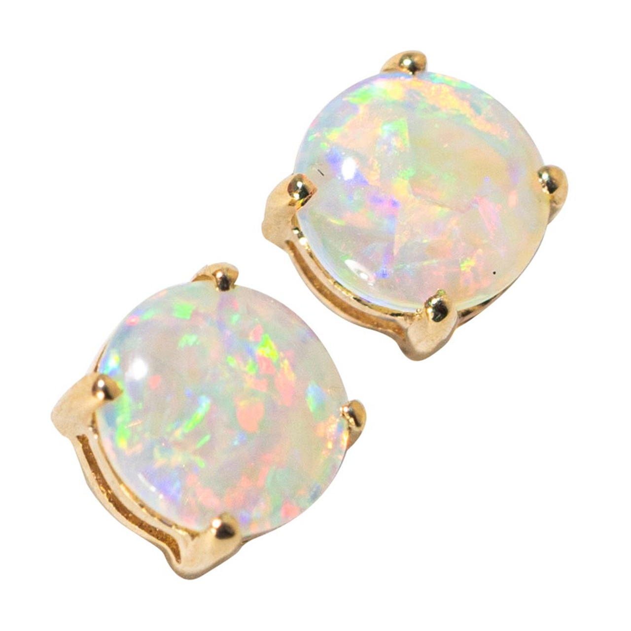 *GOLDEN GLEAM 14KT WHITE GOLD OPAL STUD EARRINGS