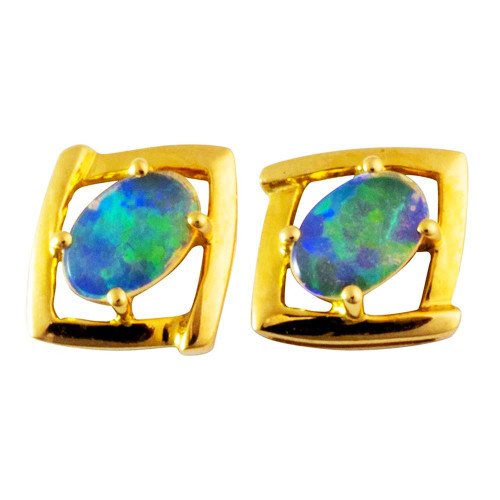 CARROUSEL DU LOUVRE 14KT YELLOW GOLD AUSTRALIAN OPAL STUD EARRINGS