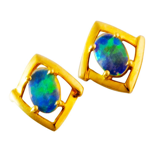 CARROUSEL DU LOUVRE 14KT YELLOW GOLD AUSTRALIAN OPAL STUD EARRINGS