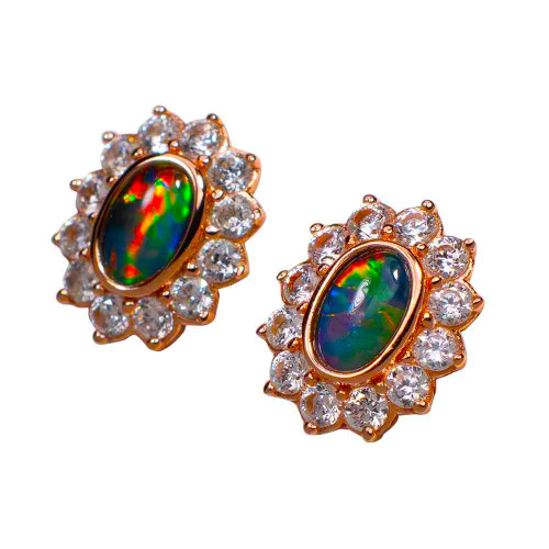 * 1 COLOR BLAST 18KT ROSE GOLD PLATED AUSTRALIAN OPAL STUD EARRINGS