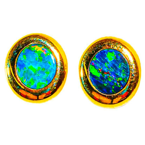 BLUSHING RADIANCE 14KT YELLOW GOLD AUSTRALIAN OPAL STUD EARRINGS