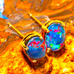  *   A MIAMI OCEAN 14KT YELLOW GOLD AUSTRALIAN OPAL STUD EARRINGS