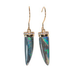 RAINBOW FOSSIL 14KT YELLOW GOLD & DIAMOND AUSTRALIAN BLACK OPAL DROP EARRINGS