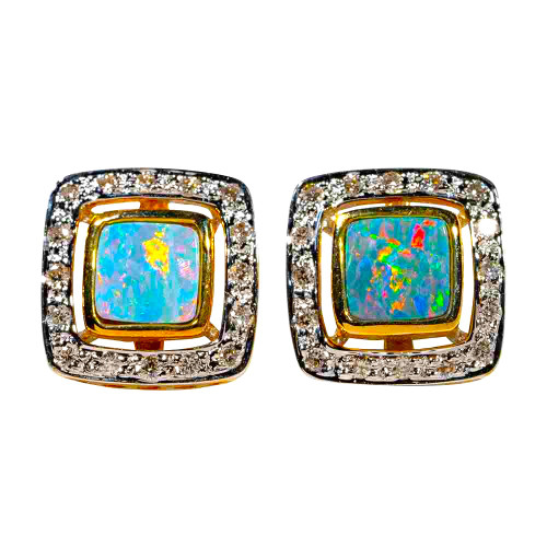 * ANGELIC AURA 14KT GOLD & DIAMOND AUSTRALIAN OPAL EARRINGS