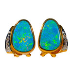 * PIGMENT SPLASH 14KT GOLD & DIAMOND AUSTRALIAN OPAL EARRINGS