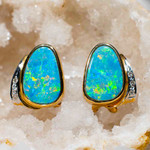 * PIGMENT SPLASH 14KT GOLD & DIAMOND AUSTRALIAN OPAL EARRINGS