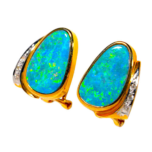 * PIGMENT SPLASH 14KT GOLD & DIAMOND AUSTRALIAN OPAL EARRINGS