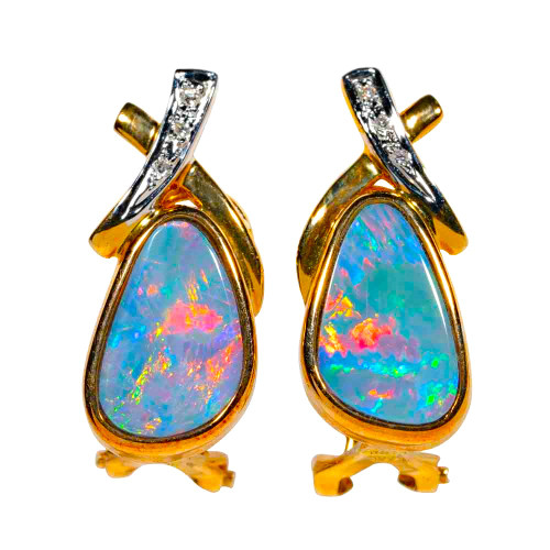 * 1 CHROMA 14KT GOLD & DIAMOND AUSTRALIAN OPAL EARRINGS