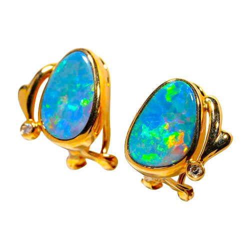 1 LUMINOSITY PARADE 14KT GOLD & DIAMOND AUSTRALIAN OPAL EARRINGS