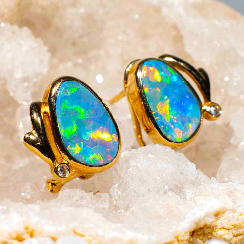 1 LUMINOSITY PARADE 14KT GOLD & DIAMOND AUSTRALIAN OPAL EARRINGS