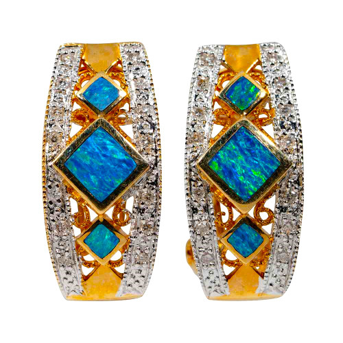 MOONLIT GEM 14KT GOLD & DIAMOND AUSTRALIAN OPAL EARRINGS