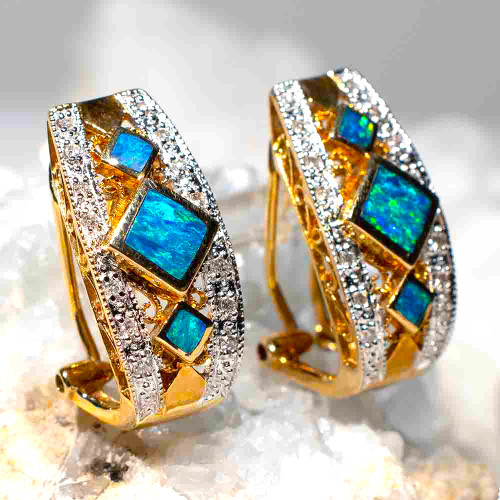 MOONLIT GEM 14KT GOLD & DIAMOND AUSTRALIAN OPAL EARRINGS