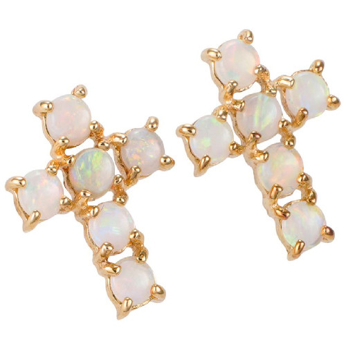 * 1 ANGEL HARMONIOUS 14KT YELLOW GOLD AUSTRALIAN SOLID WHITE OPAL STUD EARRINGS