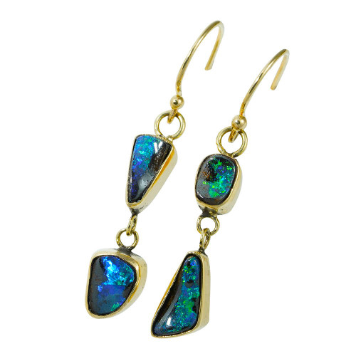 * 1 GLOW RIVER 14KT YELLOW GOLD AUSTRALIAN OPAL DROP EARRINGS