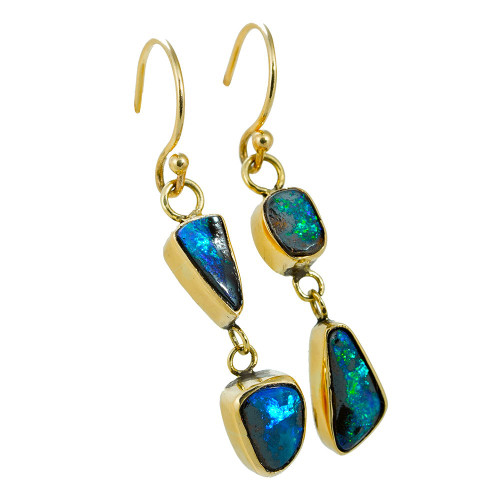 * 1 GLOW RIVER 14KT YELLOW GOLD AUSTRALIAN OPAL DROP EARRINGS