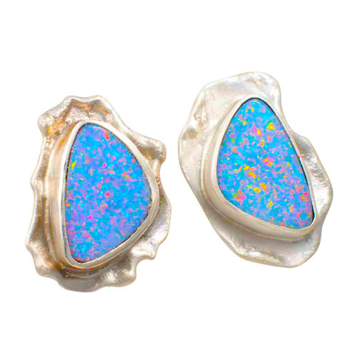 * A RAINBOW SLIDE STERLING SILVER OPAL EARRINGS