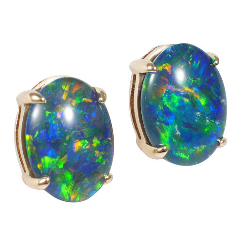 *BRIGHTEST FLASH 14KT YELLOW GOLD AUSTRALIAN OPAL STUD EARRINGS