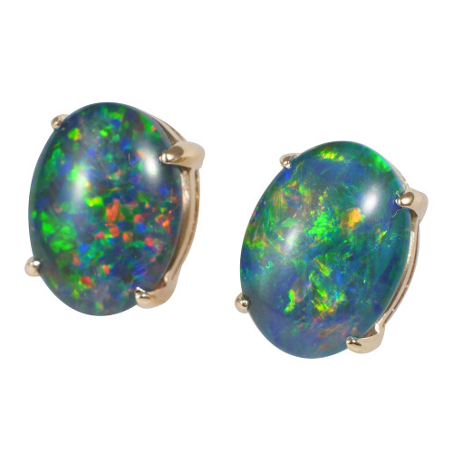 *RIGHT FLASH 14KT YELLOW GOLD AUSTRALIAN OPAL STUD EARRINGS