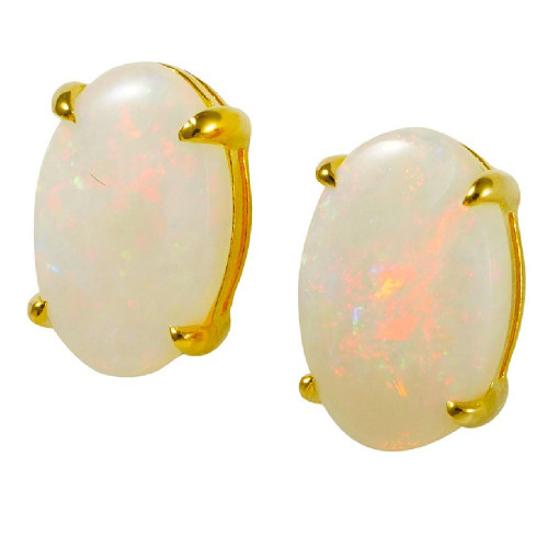  A WINTER HUSKY 18KT YELLOW GOLD PLATED AUSTRALIAN WHITE OPAL STUD EARRINGS